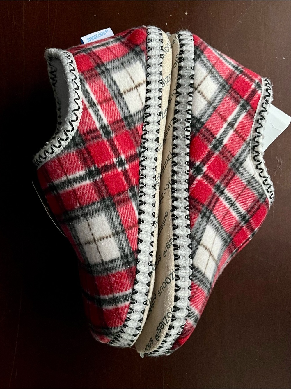 Snoozies! Cozy Classic Sherpa Lined Plaid Bootie Slippers US 7-8 NWT